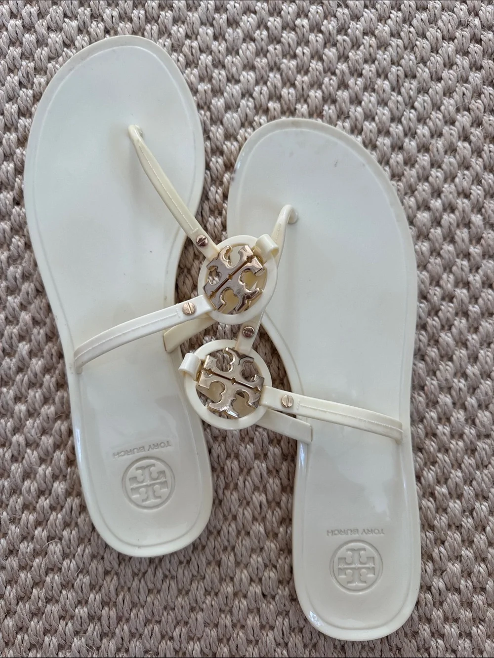 Tory Burch Mini Miller Jelly Flat Thong Ivory Size 10 woman’s pale yellow cream
